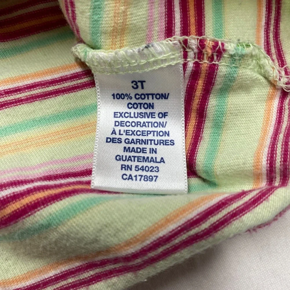 Old Navy Girls 3T Vintage 2006 Striped Polo Shirt Short Sleeve Cotton Lime Pink